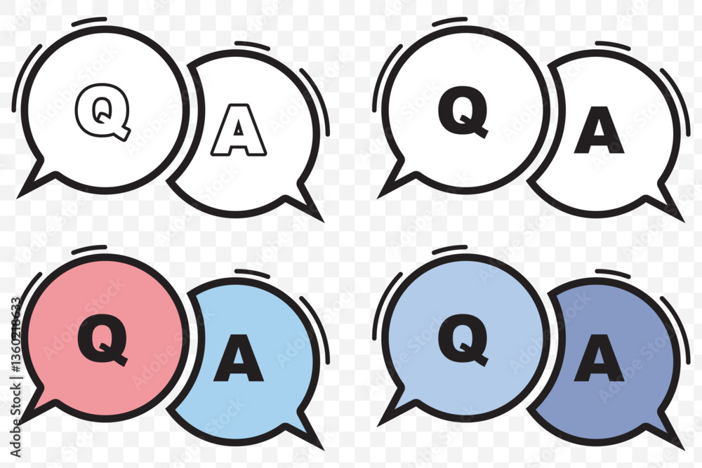 Poster questions and answers icon with speech bubble and q and a letters. vector minimal trendy illustratio