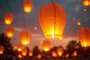 Obraz premium Lanterns floating at sunset festival