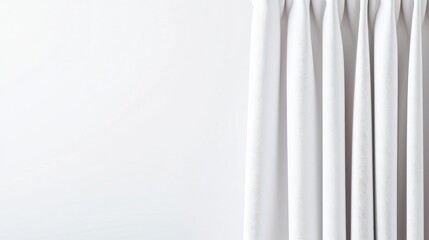 Obraz premium Elegant white curtains hang against a clean minimalist white wall offe a simple yet sophisticated backdrop for design projects or website banners.