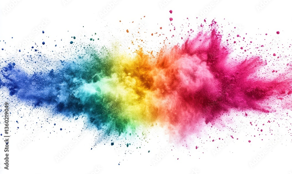 Poster vibrant color explosion of pigment dust creating a spectacular rainbow cloud and artistic background
