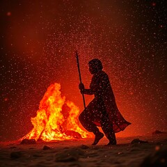 woman in fire. Starlit Symphony: A Silhouette of Beauty and Music