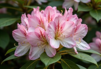 Fototapeta premium Beautiful pink and white azalea flowers blooming in a lush garden