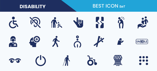 Disability best solid icon set vector illustration.