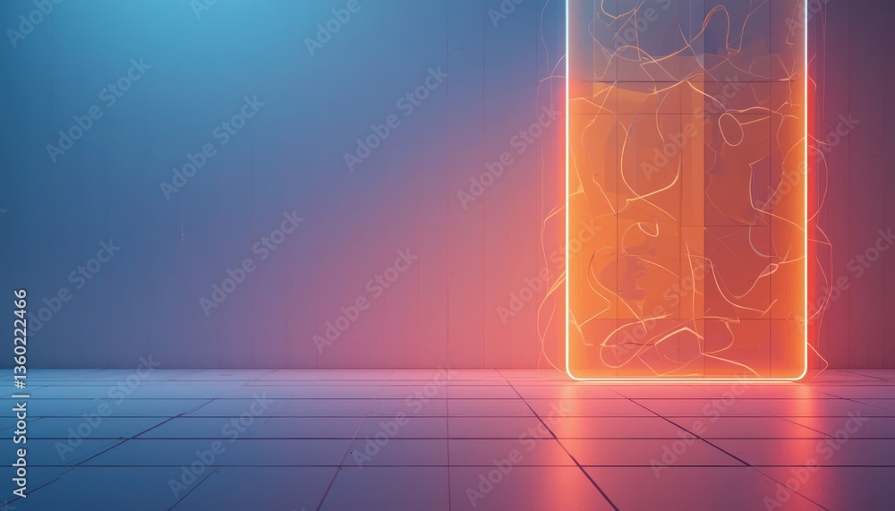 Aufkleber exploring futuristic neon portal digital space 3d render abstract environment side view technology c
