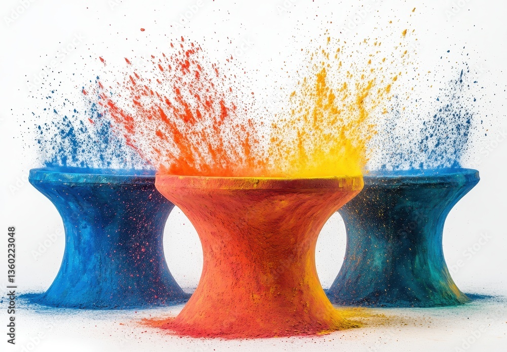 Poster vibrant color explosion with powders in bowls capturing dynamic movement and artistry in a creative 