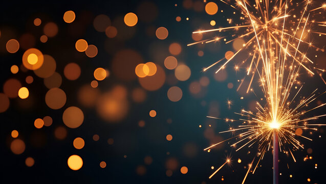 Sparkling fireworks and clock hands border with dynamic copy space for New Year resolutions concept as Bright fireworks and clock hands creating dynamic space for New Year resolution texts in  Photo S