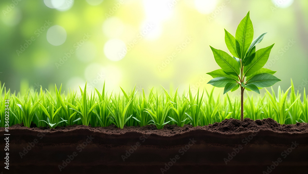 Poster tree sapling and soil layers border frame for world environment day tree planting campaigns