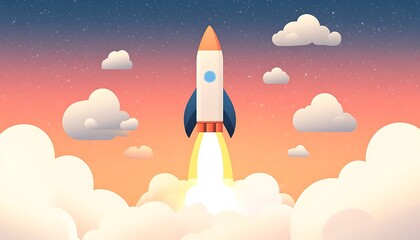 Fototapeta premium Rocket Launch Startup Success Sunset.