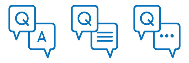 Questions and answers icon with speech bubble and q and a letters. Vector  trendy design with different styles for frequently asked questions concepts in websites and app.