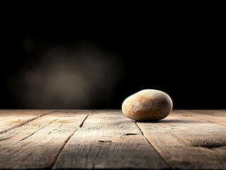 Rustic Stone on Wooden Table for Dark Background.