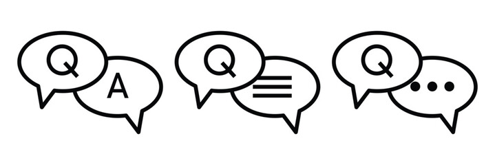 Comment question line icon set. Message speech bubble Q and A, question and answer icons vector element eps 10.