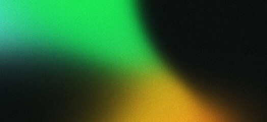 Grainy noise texture background, with abstract orange green vibrant glowing gradient shape on black backdrop, perfect for dark banner poster header design