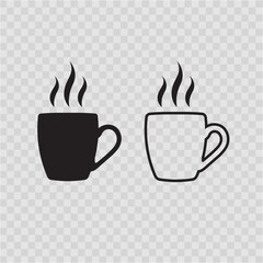 A cup of hot cafe coffee or caffeine drink flat vector icon template for food app and website