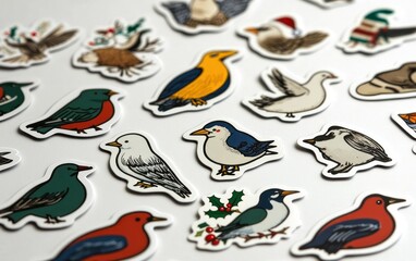 Colorful Bird Stickers Collection on White Background