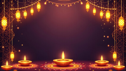Rangoli and lanterns border frame with artistic copy space for Diwali concept as Intricate rangoli patterns and glowing lanterns framing artistic space for Diwali messages in  Photo Stock  Concept  an