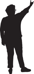 Vector silhouette of back view of a senior woman showing the horns sign with fingers