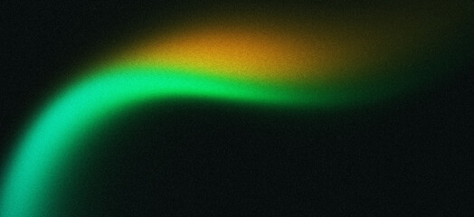 Grainy noise texture background, with abstract orange green vibrant glowing gradient shape on black backdrop, perfect for dark banner poster header design