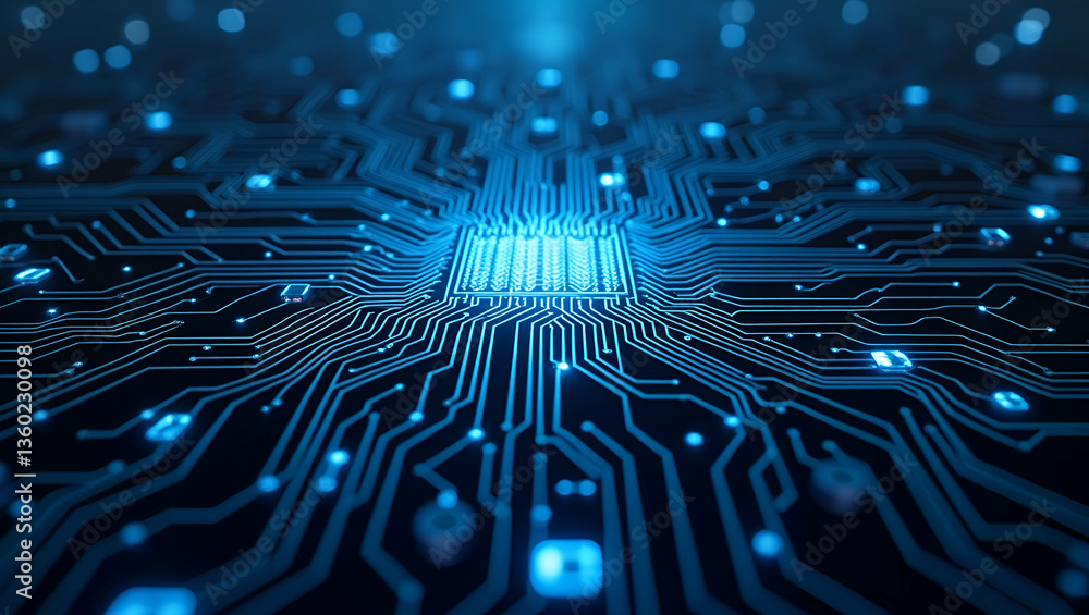 Poster seamless tile pattern of techno circuits: modern digital art design