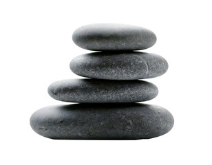  Beautiful Stacked smooth grey stones isolated on transparent background and white background