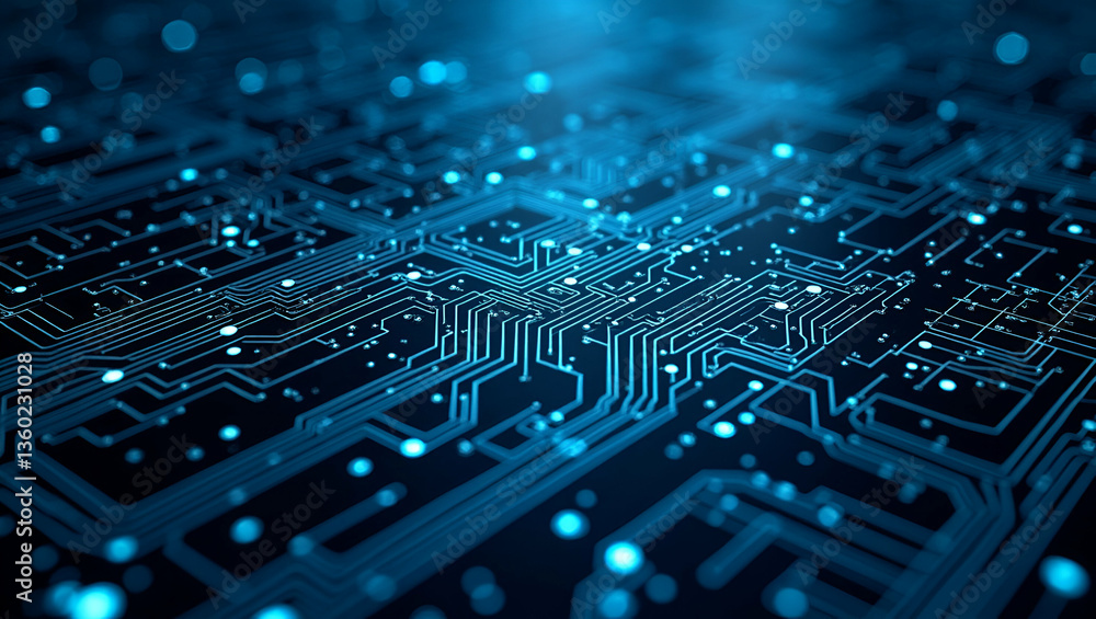 Poster innovative tech tile design: blending digital circuit textures with abstract schematics for modern a