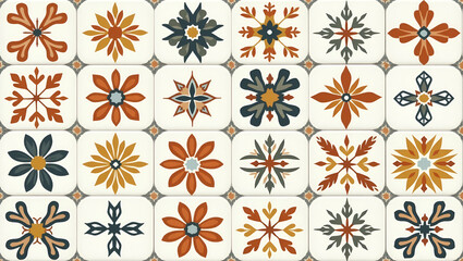 Flat Craft contemporary tile patterns using global cultural elements with strong contrasting colors and a crisp white backdrop concept as Global cultural elements mix with bold colors and a neutral wh