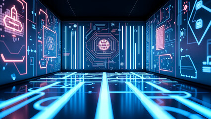 Futuristic Stripe Tile Patterns with Neon Lines for Interactive Kiosks