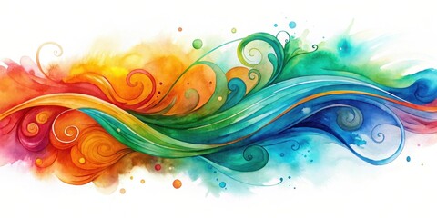 Vibrant Watercolor Waves with Swirling Floral Designs, a Colorful Abstract Artistic Composition Perfect for Decorative Purposes