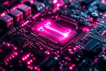 Obraz premium Close-up of a Glowing Circuit Board