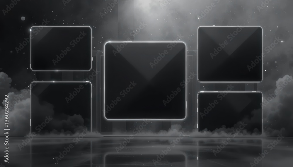 Poster dynamic graphic design showcase digital space visual content abstract environment aerial view creati