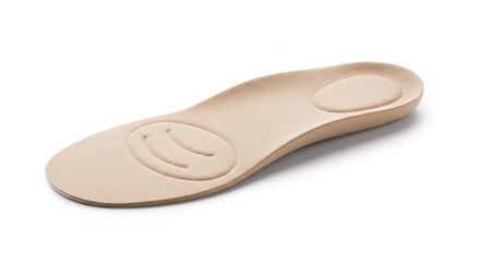 Single beige shoe insole with arch support on a white background, equipment, healthcare, dental, tool, medical, clinic, instrument
