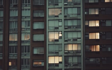 Night View of Apartment Building with Illuminated Windows