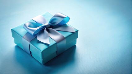 Obraz premium A delicately tied light blue ribbon adorns a stylish present box, signifying celebration and thoughtful gifting