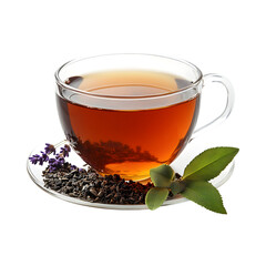 Cup of Earl Grey Tea with Green Leaf Isolated on Transparent Background