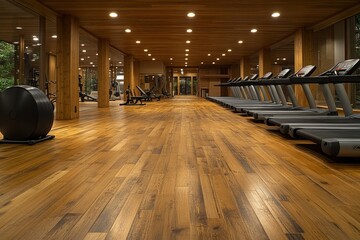 Elegant Wooden Gym Flooring with Modern Treadmills
