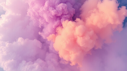 Fototapeta premium Fluffy Clouds in a Calm Mood Floating Against a Blue Sky with Pink and Purple Hues