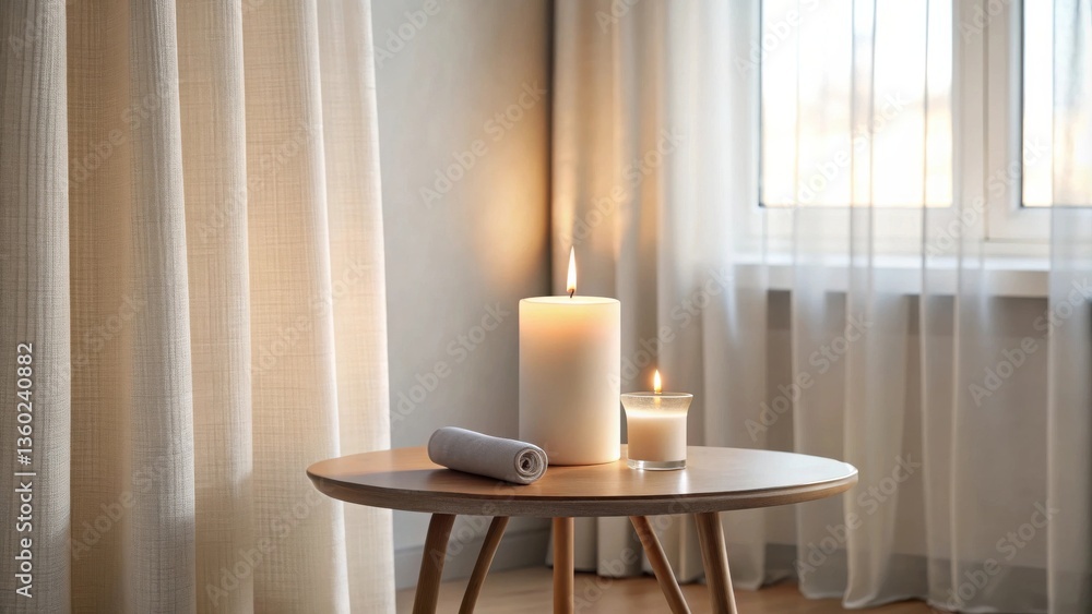 Poster serene candles and soft drapes on a side table