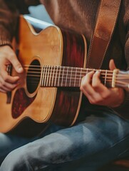 Fototapeta premium A person playing an acoustic guitar