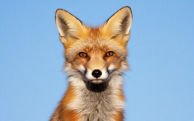 Obraz premium Red Fox Portrait Against Light Blue Background