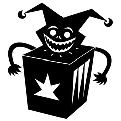 A creepy jack in the box with a clown head silhouette vector illustration