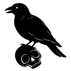 A crow sitting on a skull silhouette vector illustration