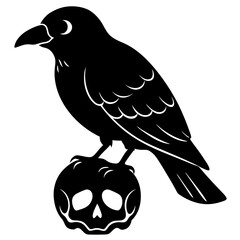A crow sitting on a skull silhouette vector illustration