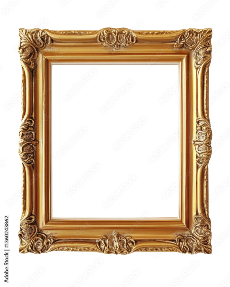 Poster golden ornate frame with transparent background for compositions