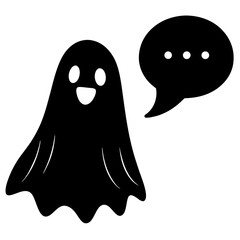 A friendly ghost with a speech bubble silhouette vector illustration