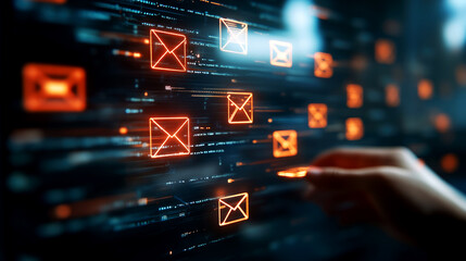 Obraz premium Digital Mail Communication Virtual Environment Data Visualization Interactive Interface Futuristic Concept
