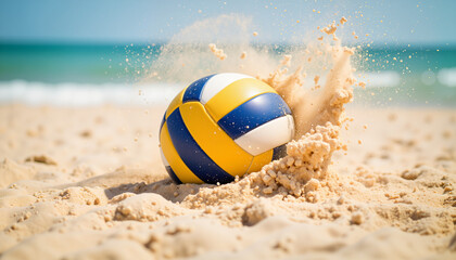 Dynamic beach volleyball game in action, summer fun