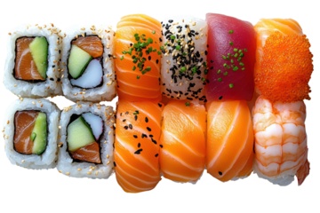 A vibrant assortment of sushi, showcasing various types of rolls and fresh ingredients, perfect for culinary enthusiasts.
