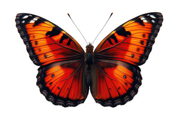 A vibrant orange butterfly spreads its wings, showcasing intricate patterns that illustrate the beauty of nature.