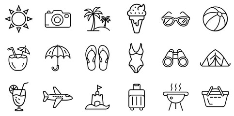 "Summer Line Icon Representing Warm Weather, Vacation, and Outdoor Fun in a Minimal and Cheerful Linear Design"