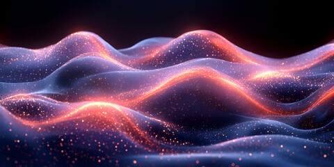 Fototapeta premium Abstract digital artwork featuring flowing waves with glowing particles, creating mesmerizing visual effect