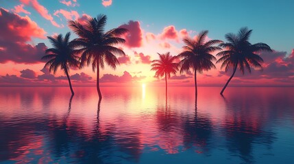 Obraz premium Palm tree silhouette against sunset high resolution picture